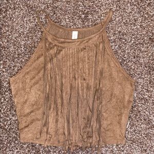 Brown fringed crop top